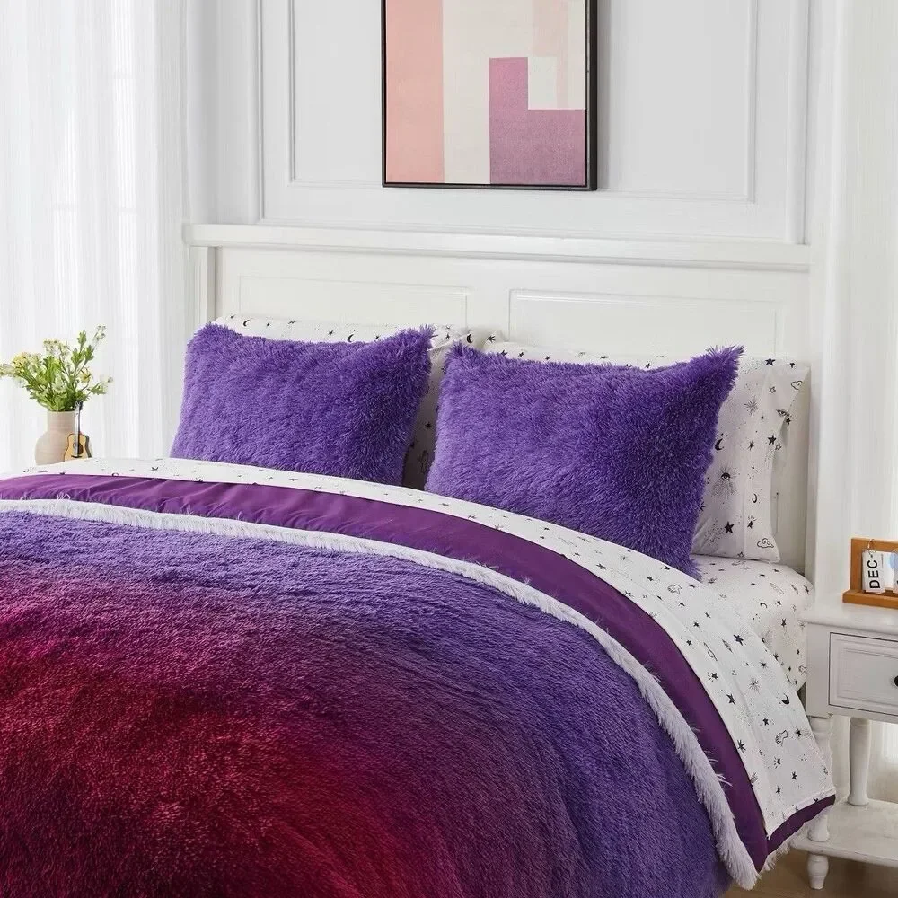 Celestial Garden Full Queen Faux Fur Comforter Soft Plush Bedding